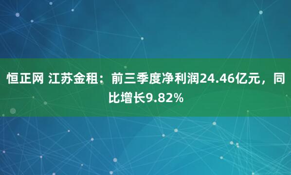 恒正网 江苏金租：前三季度净利润24.46亿元，同比增长9.82%