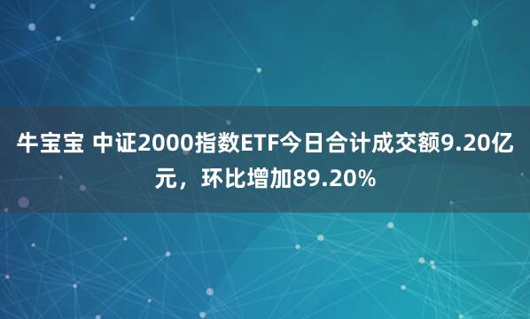 牛宝宝 中证2000指数ETF今日合计成交额9.20亿元，环比增加89.20%